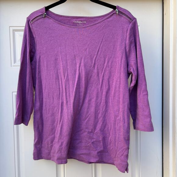Croft & Barrow Purple Zipper Embellishment Shoulder Top, 100% Cotton, Size L - Picture 1 of 4